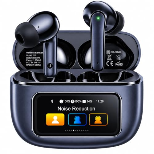 Kopfhörer Kabellos Bluetooth 5.4, In Ear Kopfhörer Bluetooth mit Touchscreen & 5 EQ Modi, Bluetooth Kopfhörer ANC/ENC Noise Cancelling, 8H Spielzeit, IPX7 Wasserdicht Sport & Gaming Kopfhörer-Carbon