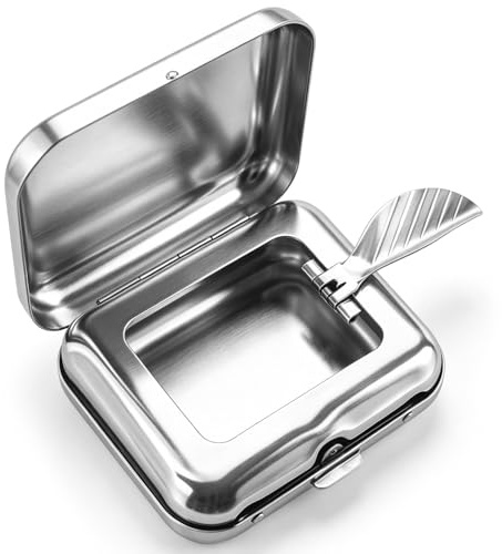 Aschenbecher, Mini Aschenbecher für Draussen Mobiler Ashtray | Outdoor Taschenaschenbecher Geruchsdicht für Unterwegs, Silber für Reisen Camping Garten Auto Bar Verwendung