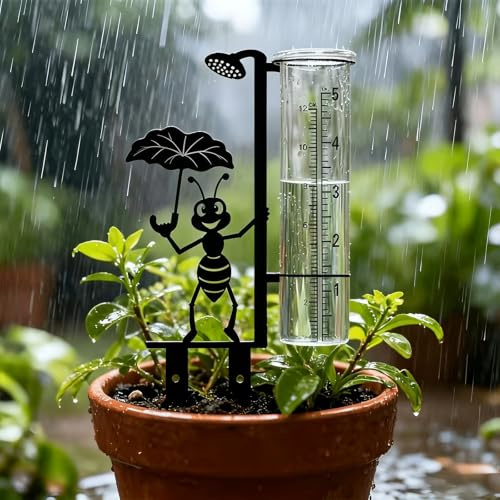 JACKANNA Regenmesser für Garten Gartendeko,Regenmesser Frostsicher Ersatzglas Niederschlagsmesser für Gartenliebhaber für Hof Deck Rasen Landschaft Terrasse (Biene)