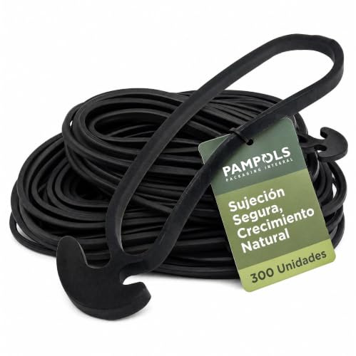 PAMPOLS Caja de 300 Anillos de Goma o Gomas elásticas con Ancla para Sujetar Ramas de Árboles, Tomateras, Pepinos, Cultivos de olivos o frutales y otras plantas | Color negro | 80x4mm