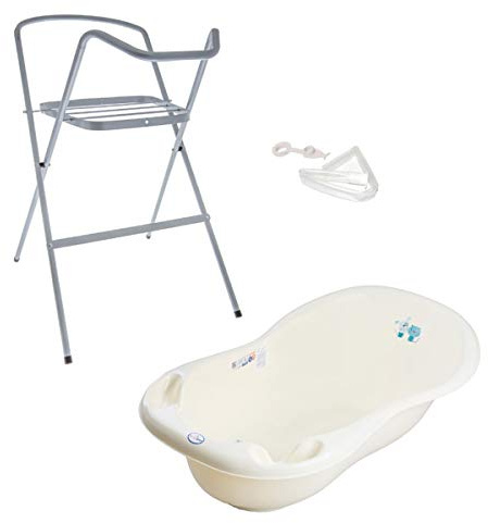 Baignoire bébé thermomètre intégré 102 cm Jaune Dog and Cat Avec pied et tuyau