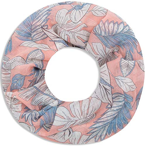 Faera Damen Schal weich und leicht florales Muster aus Blättern und Blüten Loopschal Rundschal in verschiedenen Farben, SCHAL Farbe:Rosé