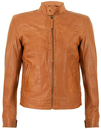 Veste Harrington Homme Ajustée en Cuir Véritable Bronzer avec Col en Cuir Véritable XL
