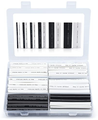 Wirefy Schrumpfschlauch Set mit Kleber - 3:1 Schrumpfverhältnis, Doppelwandiger Schrumpfschlauch Wasserdicht - Heat Shrink Tube Schwarz & Weiß - 130 Stück