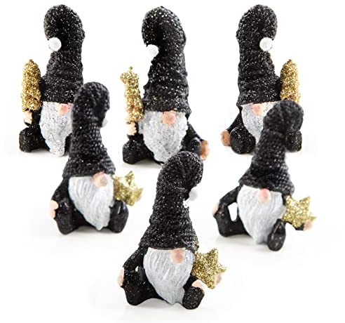 Logbuch-Verlag 6 kleine Wichtel Nikolaus Santa Figuren schwarz weiß Gold Weihnachten Deko Geschenk 7 cm