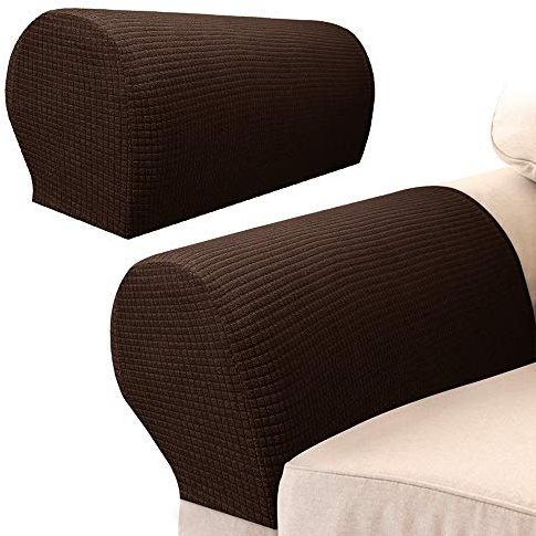 2Pcs Elastische Universal Armlehnenschoner für Sofa und Sessel - Dehnbare Möbelbezüge Abdeckung Hussen für Couch Armlehnen (Braun)