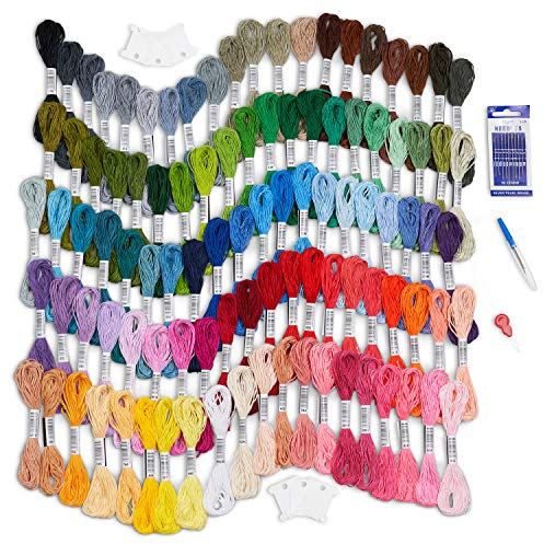 Avenfair Stickgarne, 100 Knäuel pro Packung, mehrfarbiges Stickgarn, Kreuzstichfäden, Freundschaftsarmbandfäden, mit kostenlosen Nadeln, Garnspulen (100 Farben)