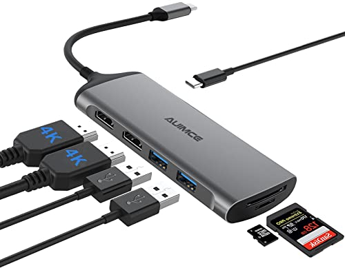 Auimce USB C Docking Station Doppio Monitor con 2 HDMI, Docking Station per Laptop Triplo Display per Dell HP Lenovo Thunderbolt 3/4 Windows Universale Porta USB C Laptop