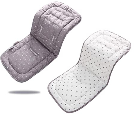 Baby Stroller Cushion,Infant Car Seat Insert-Reversible Universal Breathable and Soft Newborn seat Liner for Stroller,100% Cotton Seat Pad Liner for Newborns-34x78cm,1 Pack(White+Grey Cross)