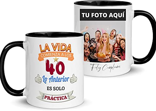 Zumo Digital Taza Personalizada con Foto - Regalo de Cumpleaños - Taza Desayuno Originales - Añade tu Edad Personalizado (Negro-Foto)