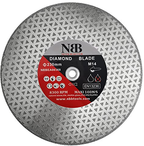 NBB Disco diamantato elettroplaccato Disco da taglio diamantato doppio lato rivestito di diamante professionale 2 in 1 per tagliare marmo granito ceramica porcellana filettata M14 (1, 230mm DF)
