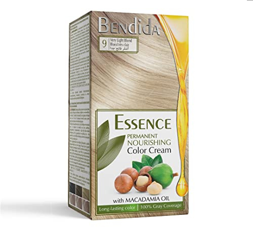 Bendida Permanente Haarfarbe 120 ml mit Macadamia-Öl und 6% Oxidationsmittel | 100% Grauhaarabdeckung & langanhaltender Glanz | Set mit Vor-Serum, Farbcreme & Fixier-Conditioner (9 Sehr hellblond)