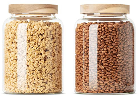 Econovo® Vorratsgläser mit Deckel (2-teilig) 1200ml, Vorratsdosen aus Glas mit Holzdeckel luftdicht, Vorratsbehälter Aufbewahrungsgläser Set für Lebensmittel groß & klein