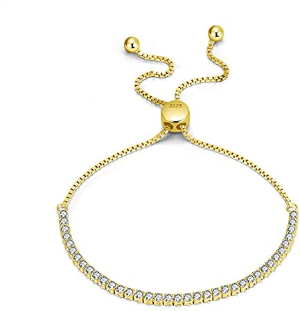 OZEO Armband Damen,S925 Sterling Silber Vergoldetes Armband 1,5 Mm Micro-Set Zirkon Charms Diamant X-Link Armbänder Einstellbar Bolo Tennisarmband Schmuck Für Damen Männer Geschenk