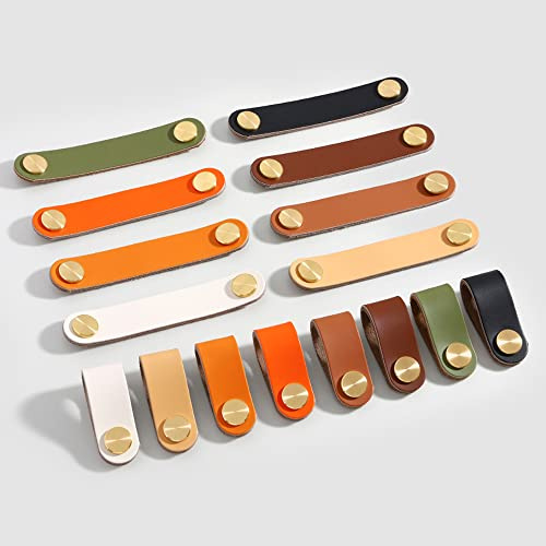 TopHomer Möbelgriffe aus Leder - 2 Stück Khaki Möbelknöpfe Griffe, Schrankgriffe Zuggriff Schrankknöpfe für Schränke, Kleiderschrank, Schublade, Küche