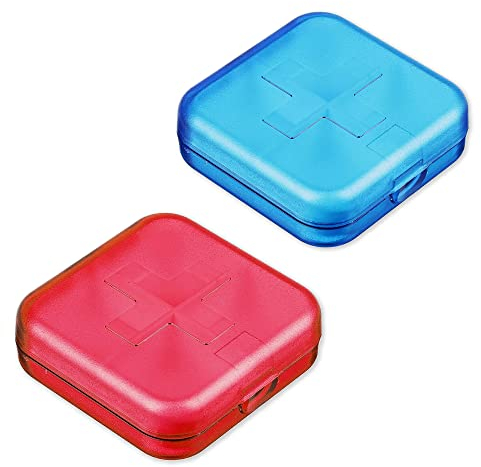 IUDWCG - 2 Pcs Portapillole tascabile giornaliero in plastica, 4 scomparti, portapillole da viaggio portatile, contenitore organizer per farmaci, promemoria per pillole (blu, rosa)