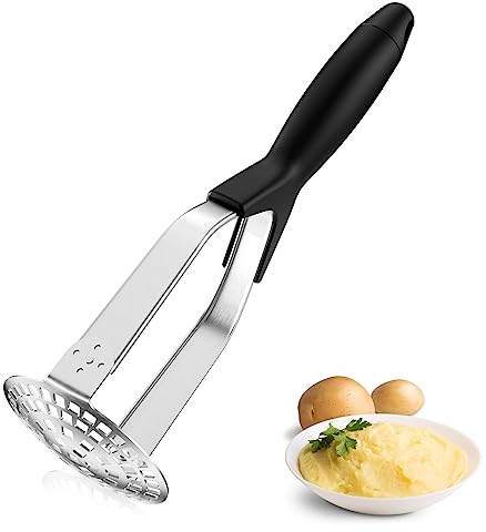 Fousenuk Kartoffelstampfer Edelstahl, Kartoffel Stampfer mit Gummigriff, Küchenstampfer, Gemüsestampfer Kartoffelpresse, Potato Masher für Spülmaschinengeeignet, Kartoffelbrei, Gemüse, Früchte