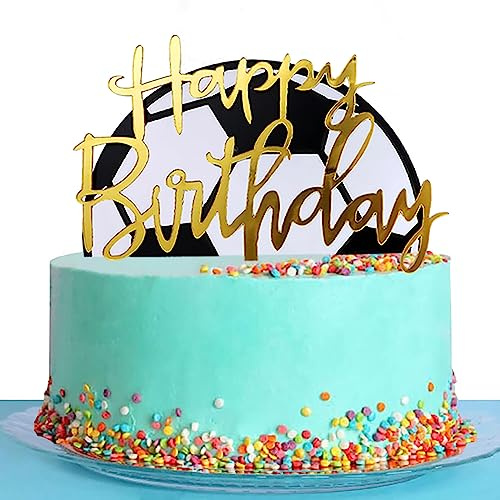 Silars Tortendeko Fussball, 2stk Acryl Tortenaufleger Fussball Happy Birthday Tortendeko Cake Topper Geburtstag, Fußball Kuchen Topper für Geburtstagskuchen Dekorationen in Geburtstag Party
