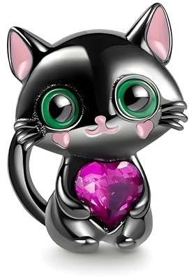 G 198 Charm Chat Noir Cœur, Argent 925, Compatible avec Bracelet Pandora