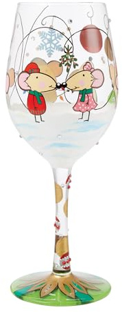 Enesco Lolita Christmas Not Even a Mouse Hand-Painted Artisan Wine Glass, 15 Ounce, Multicolor