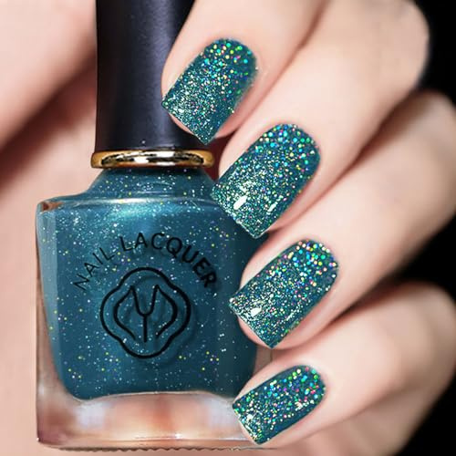 Diamond Glitter nail polish,glitter Nail Varnish Magnet Long Lasting & Quick Dry nail varnish, Auroras Shining No Need Cure Nail Paint Manicure At Home for women (20#Turquoise)