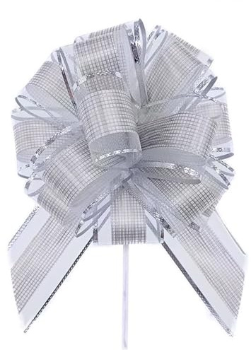 Ainmto 10 Stück Geschenkschleife Groß(16cm),Geschenkbänder Ziehschleife Silber,Dekoschleife für Geschenkverpackung Auto Deko