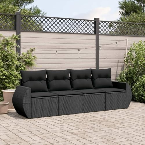 ULUYYUC 4-TLG. Garten-Sofagarnitur, Küchensofa Balkonmöbel Terrassenmöbel Eckbank Geeignet für Balkon Außenbereich Garten Hinterhof mit Kissen Schwarz Poly Rattan