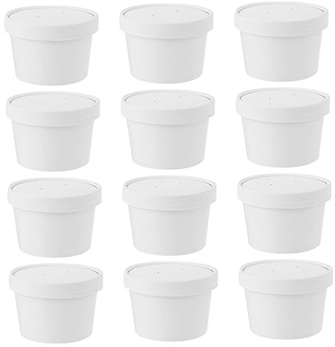 minkissy 25sets Coppette Carta Biodegradabili Con Coperchi Contenitori Pratici Per Gelato Snack e Patatine Fritte Usa e Getta Per Alimentari e Dessert