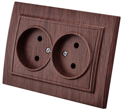 Enchufe de pared empotrado,Juego de enchufes eléctricos de pared,Enchufe de pared interior 250V AC 16A,grano de madera oscuro Enchufe doble sin conexión a tierra EP-05