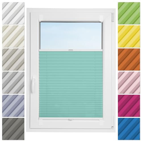 Estika Plissee ohne Bohren zum Kleben - 30cm Brite x 120cm Höhe - Türkis - Selbstklebende Montage, Modern sichtschutz für Fenster, Jalousien Fenster ohne Bohren