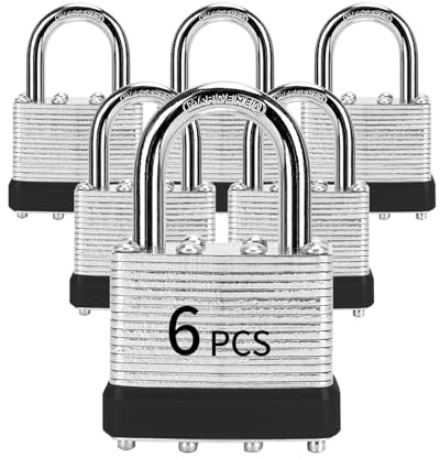 LQYN Laminiertes Vorhängeschloss mit Schlüssel, 40 mm, gleichschließend, schwarzer Reifen, normaler Bügel, 6 Stück, Schloss für Spind, Gepäck, Koffer, Gepäck, Werkzeugkasten, Koffer