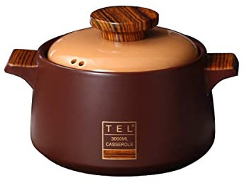 Olla de cerámica para sopa de sopera de cerámica, olla de cerámica redonda de 4 litros, cazuela para cocinar/olla de barro/olla de barro/olla para estofado, utensilios de cocina de cerámica con t