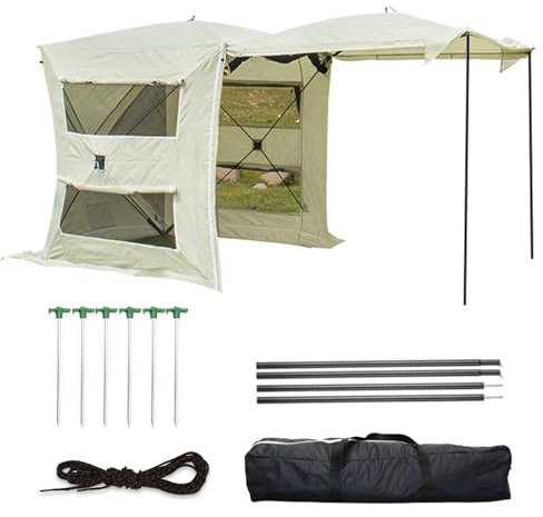 MIAOMI Heckzelt für 3-4 Personen, Freistehend, Eingenähter Zeltboden, Große Fenster, Wasserfest, für Auto, Bus, Minivan, Heckzelt Auto, Auto-Heckzelt, Camping Vorzelt(White,Small)