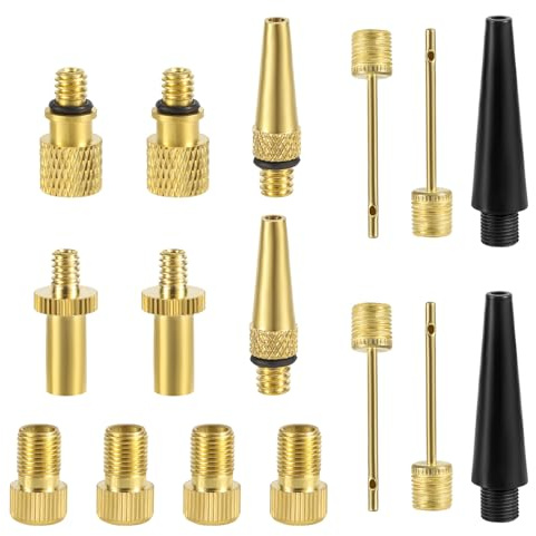 NQEUEPN 16stk Fahrradventil-Adapter-Set, Messing-Fahrradreifen-Ventiladapter mit Ballpumpennadeln Aufblasdüse Luftpumpenadapter Fahrradpumpenwerkzeug für Presta Schrader Fahrräder Aufblasbares Gerät