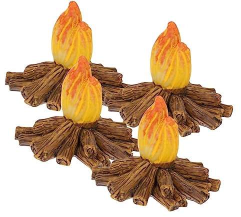 TINEASUR 4 Stück Harz Feuer Dekoration Weihnachten weihnachtsdeko beleuchtet innen kaminfe weihnacjtsdeko Harzmodell Halloween-Feuer lodern Grube Weihnachtsminiaturen Lagerfeuer vortäuschen