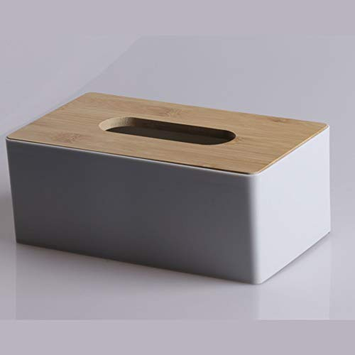Tissue Box with Bamboo Wood Lid, Rectangular Tissue Dispenser Box, Plastic Tissue Box for Bathroom, Car, Office, 21.5x12x8.5cm (Grey)