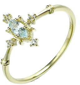Tolldek Bague en or jaune 750 véritable 18 carats - Bague de fiançailles avec aigue-marine - Marquise bleu clair - Bague solitaire Au750 avec topaze pour femme - Taille 54, or jaune 18 carats,