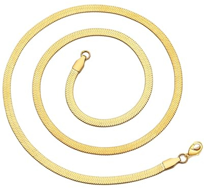 Philip Jones Gold Plated Stainless Steel Herringbone Flat Snake Chain Necklace - 16 to 20 Inch