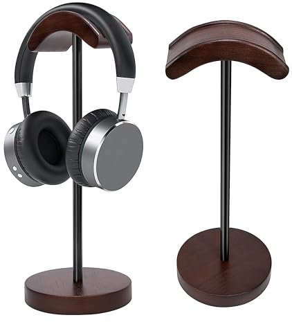Jesustree Support Casque en Noyer et Métal, Support D'écouteurs en Bois avec Coussinet Antidérapant, Headphone Stand Wood pour La Plupart des Casques de Musique Jeu