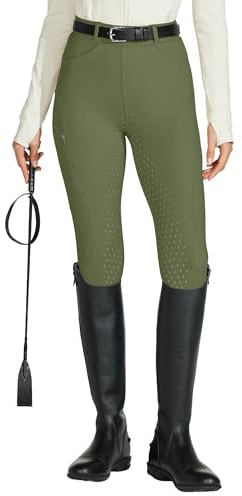 WILLIT Reitleggings Damen Reithose Silikon Vollbesatz High Waist Stretch Reithose mit Reißverschlusstasche Gürtelschlaufen