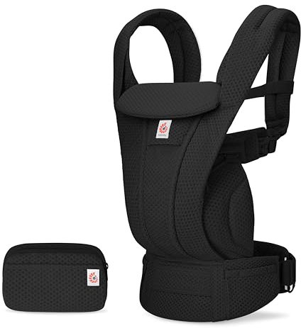 Ergobaby Omni Deluxe All-in-One Babytrage für Neugeborene ab Geburt bis 20kg, Ergonomische 4-Positionen Mesh Babytrage Rückentrage Baby-Tragetasche, Onyx Black