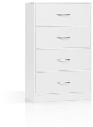 WOLTU Kommode mit 4 Stoffschubladen, Schmaler Schubladenschrank mit Stabilem Metallrahmen, Aufbewahrungsschrank für Schlafzimmer & Flur, Weiß, 55x30x89cm, SSK014wes