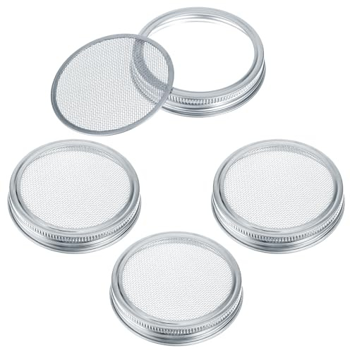 HJZHII 4 Stück Keimglas Sprossenglas, 86mm Durchmesser Sprossenglas Deckel Sprossen für Sprossengläser Keimglas Deckel aus 304 Edelstahl Kressesieb Sprossenturm für Einmachgläser Keimgeräte