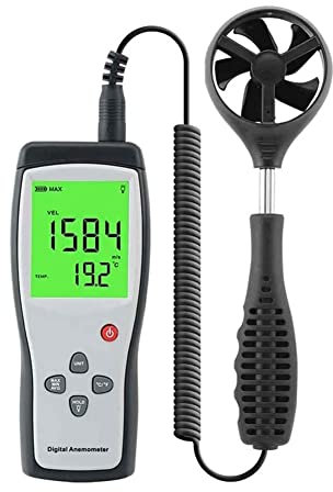 Anémomètre portatif CFM, Compteur de Vitesse du Vent avec rétroéclairage, Fonctions Max/Min/MOY. pour mesurer la Vitesse du Vent, la Vitesse de l'air et la température. Débitmètre d'air
