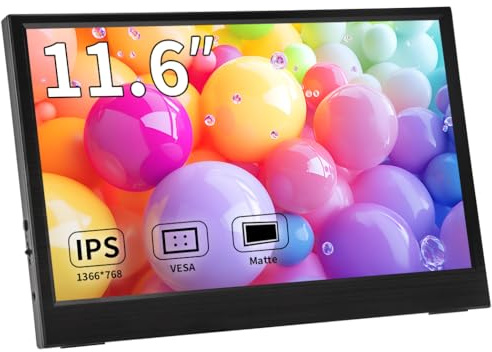 Magedok 11.6 Zoll Portable Monitor, 1366x768 HD IPS Small HDMI Display, Dual USB-C, Low Power External Screen for Laptop PC Mac Switch Rasp Pi Xbox, Lightweight Second Monitor with Stand