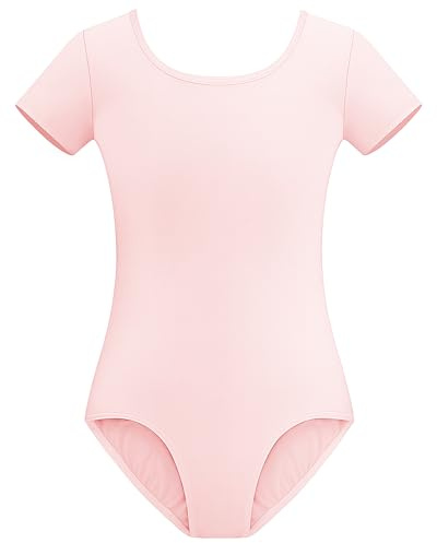 Stelle Pink Leotards for Girls Ballet Dancewear Gymnastics Leotard With Short Sleeve(Ballet Pink,12-14Y)