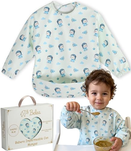 Babero Con Mangas Impermeable Bebé 6 a 36 Meses 3 Años Baberos para Comer | Babero BLW Sin BPA Bolsillo Recogemigas, Alimentación Complementaria, Ideal Guardería y Manualidades, Babete Impermeável Bebe