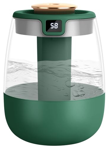Adiwo Humidifier for Bedroom, 1.8L Cool Mist Humidifiers with Smart Humidity Display, Mini Air Humidifier, Ultra-Quiet 20dB, Night Light, 20H Runtime, Waterless Auto-Off for Home Baby Office, Green