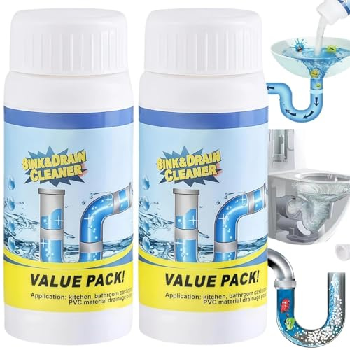 2PCS Powerful Sink and Drain Cleaner, Powerful Foaming Sink and Drain Cleaner - Fast-Acting Pipe Clog Remover, Heavy-Duty Pipe Dredging Agent & Unblocker for Bathroom, Kitchen, Shower