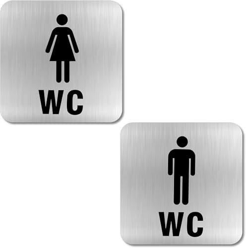 2 Stück WC Schilder selbstklebend aus Edelstahl – Türschilder für Damen und Herren – Toilettenschild Aufkleber für Gäste-WC, Bad, Restaurant, Büro